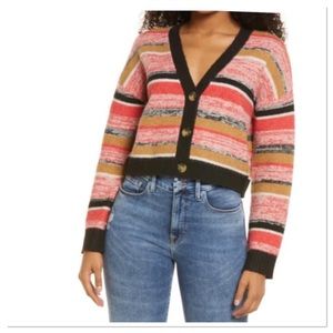 Women’s BP. Black Mark Stripe Cardigan Crop Sweater Size XS